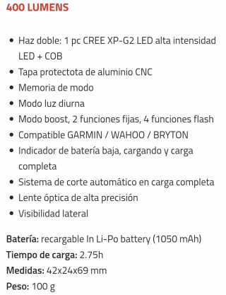 Luz Delantera Bicicleta Moon 400lm