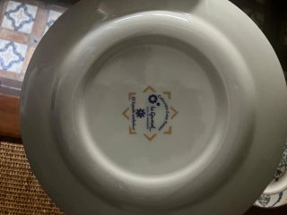 Juego 3 Platos Decorativos Cerámica Azul y Dorado