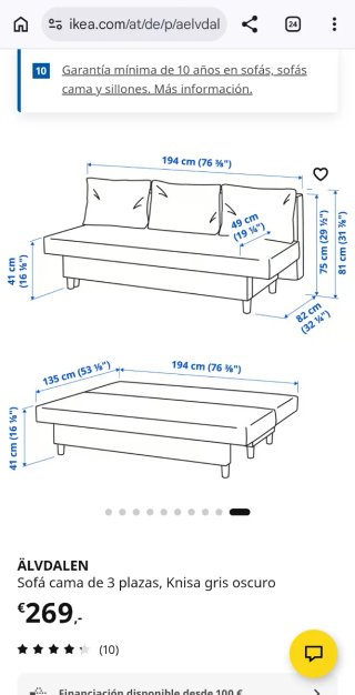 Sofá Cama ÄLVDALEN 3 Plazas Gris Oscuro