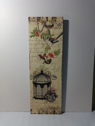 Panel Decorativo Madera Pajaritos y Jaula,