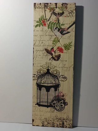 Panel Decorativo Madera Pajaritos y Jaula,