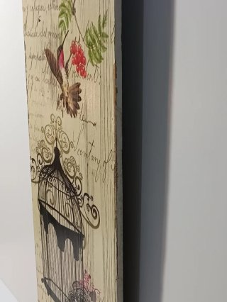 Panel Decorativo Madera Pajaritos y Jaula,