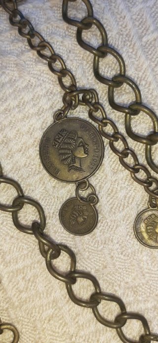 Cintura vintage boho chic similpelle ottone monete