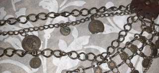 Cintura vintage boho chic similpelle ottone monete