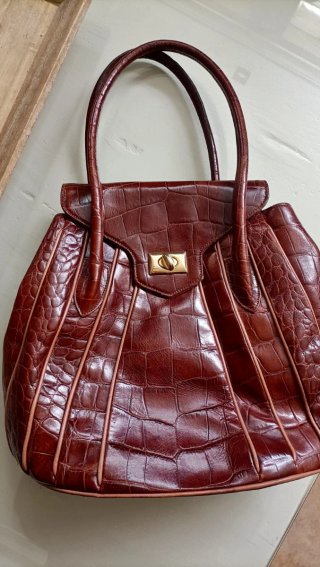 Bolso Braccialini Cocodrilo Marrón Dorado