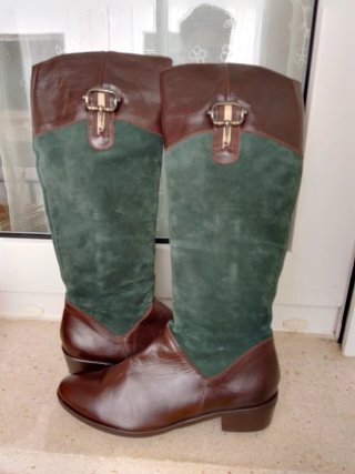 Botas altas piel y ante marrón/verde