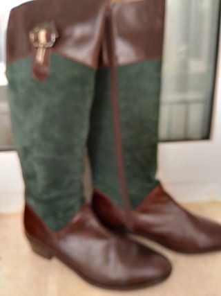 Botas altas piel y ante marrón/verde