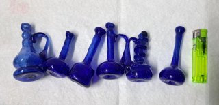 Lotto 6 Vetri Miniature Blu Cobalto Soffiato