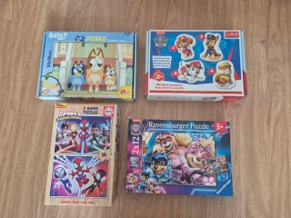 Lote 4 Puzzles Infantiles Bluey, Paw Patrol, Spide
