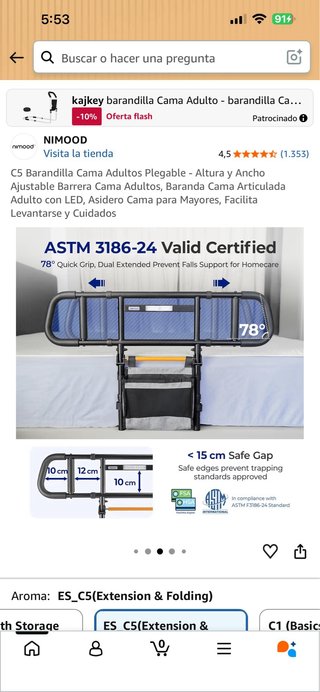 Barandilla Cama Adulto Plegable NIMOOD