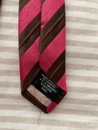Corbata Caramelo Seda Rayas Rosa y Marrón