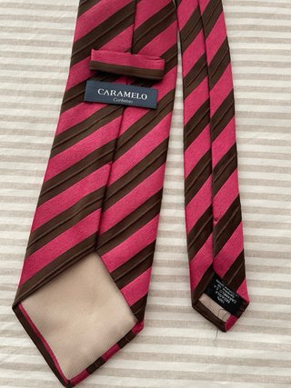 Corbata Caramelo Seda Rayas Rosa y Marrón