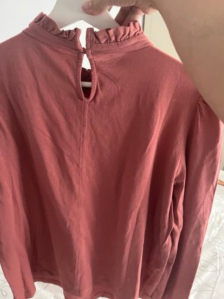 Top en punto camiseta, rosa antiguo cuello volante