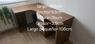 Escritorio esquinero madera y blanco