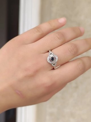 Anillo de Plata y Circonita Negra - Estilo Vintage