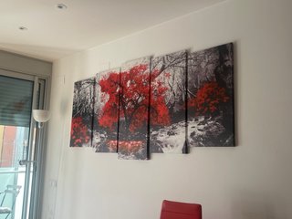 Cuadro Decorativo Árbol Rojo y Bosque