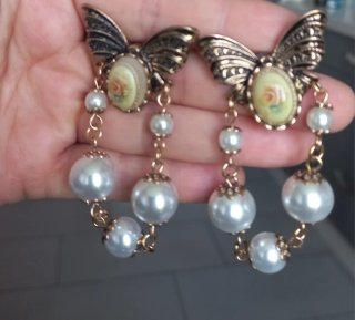Pendientes Mariposa Vintage Perlas Dorados