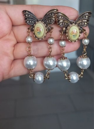 Pendientes Mariposa Vintage Perlas Dorados
