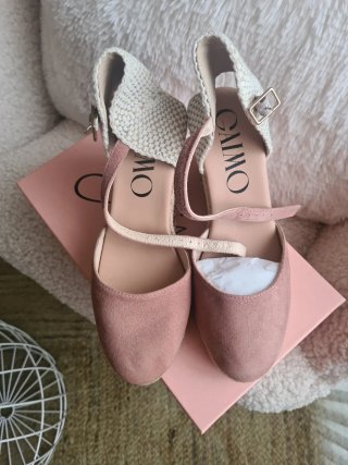 Zapatillas de ante esparto cuña color salmón