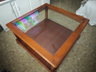 Mesa centro roble 95x95cm cristal
