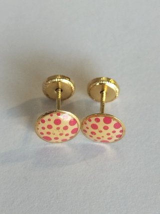 Pendientes bebé oro amarillo puntos rosas
