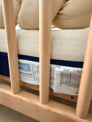 Cuna bebé madera natural 60x120 + colchón