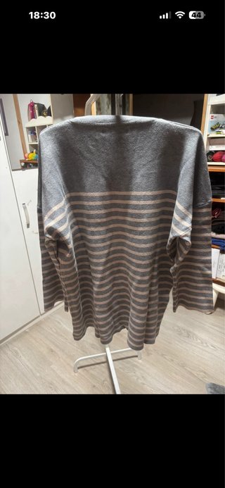 Jersey Mango rayas beige y gris