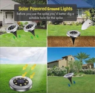 Set 8 faretti solari 8 led 11,5 cm di diametro