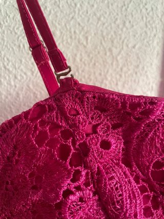 Vestido Fiesta Rosa Fucsia Encaje + Tocado