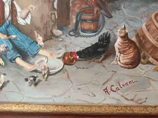 Dipinto Bambino con animali H.Calvani