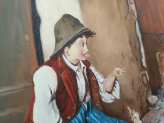Dipinto Bambino con animali H.Calvani
