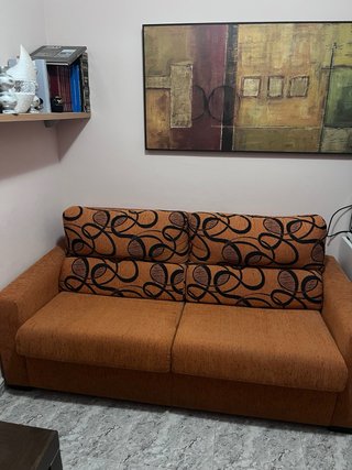 Sofá Cama Tela Marrón y Negro