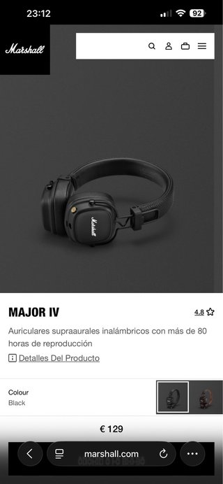 Marshall Major IV Auriculares Bluetooth Negro