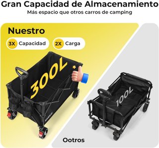 Carro plegable grande 300L con ruedas 360° y freno
