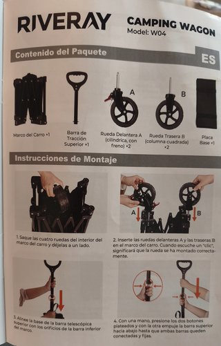 Carro plegable grande 300L con ruedas 360° y freno