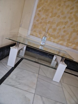 Mesa de centro cristal y metal