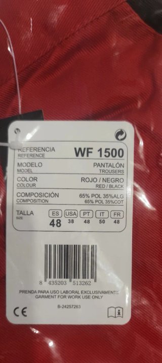 Pantalón de trabajo rojo y negro