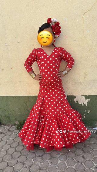 Vestido Flamenca Rojo Lunares Blancos