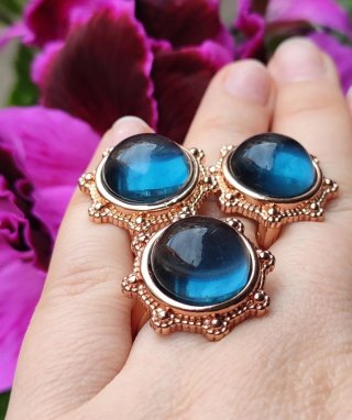 Conjunto chapado oro rosa con piedras azules