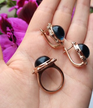 Conjunto chapado oro rosa con piedras azules