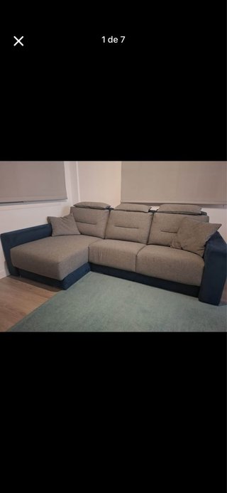 Sofá Chaiselongue Azul y Gris