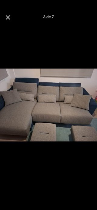 Sofá Chaiselongue Azul y Gris