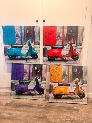 Set 4 Lienzos Motos Vespa Colores