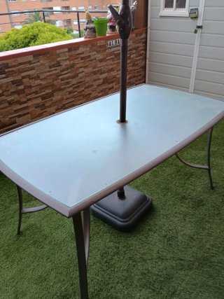 Mesa y parasol terraza rectangular