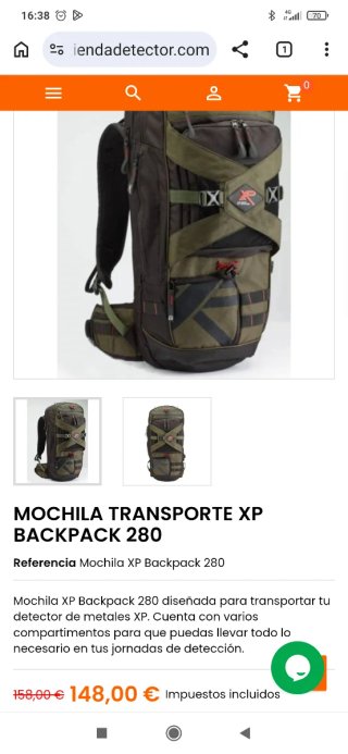 Mochila XP Metal Detectors Negra y Verde