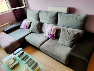 Sofá Chaise Longue 3 plazas + 2 puffs