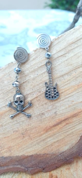 Orecchini Rock Teschio e Chitarra Argento