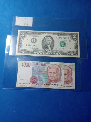 2 Dollari USA e 1000 Lire Italia