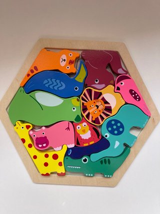 Puzzle madera animales hexagonales