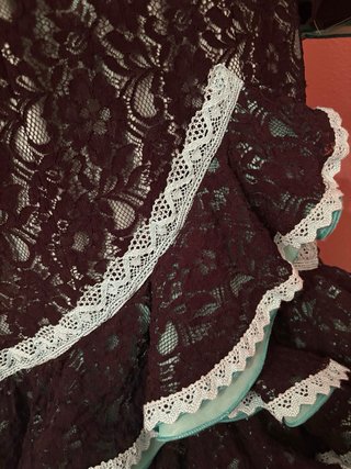 Traje de Flamenca encaje Negro y Verde Agua.